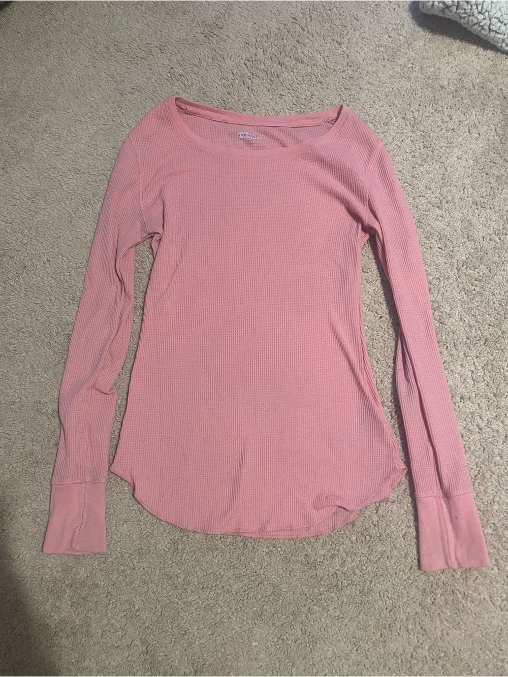 Old Navy Soft Ribbed Long Sleeve Scoop Neck Top - Light Pink